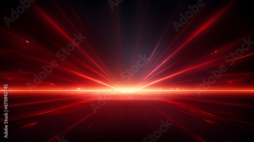 Red horizontal lens flares pack. Laser beams, horizontal light rays.Beautiful light flares. Glowing streaks on dark background. Luminous abstract sparkling lined background. Generative AI.