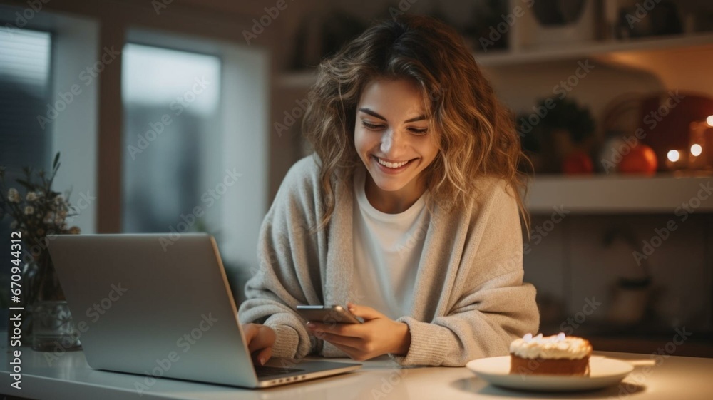 person working on laptop with phone