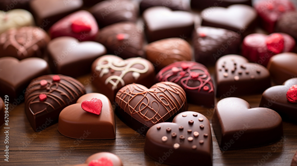 The image of delicious and light heart-shaped chocolates is perfect for Valentine's Day.Generative AI