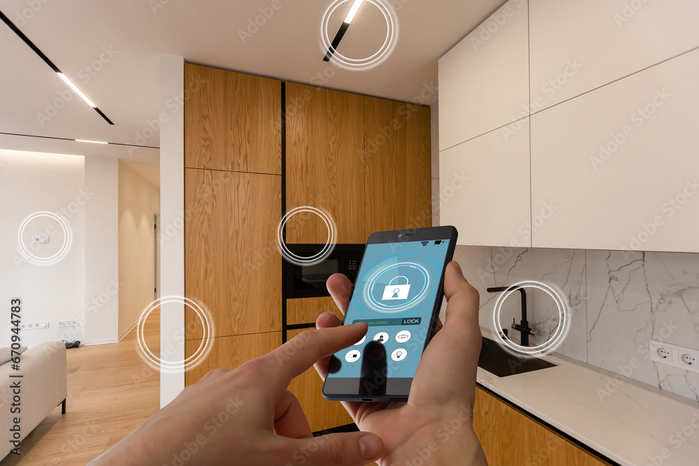 Internet of things, iot, smart home, kitchen and network connect ...