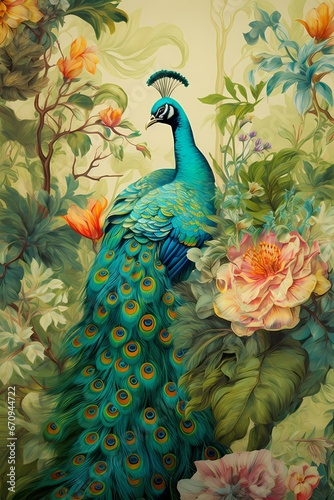 Peacock with garden background