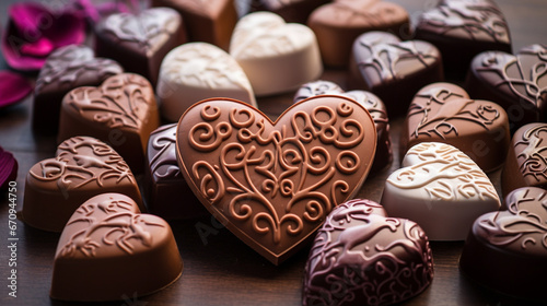 The image of delicious and light heart-shaped chocolates is perfect for Valentine's Day.Generative AI