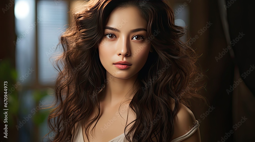 Beautiful young asian woman with clean fresh skin on background, Face care, Facial treatment, Cosmetology, beauty and spa, Asian women portrait. Woman portrait illustration. Generative AI Beautiful young asian woman with clean fresh skin on background, Face care, Facial treatment, Cosmetology, beauty and spa, Asian women portrait. Woman portrait illustration. Generative AI