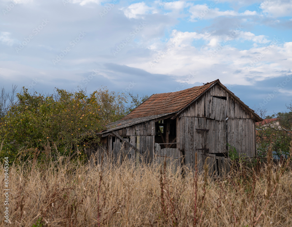 Old wooden hangar outdoors