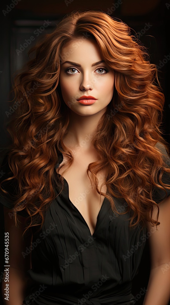 Brunette girl with long and shiny wavy hair. Beautiful model with curly hairstyle. Model illustration. Generative AI Brunette girl with long and shiny wavy hair. Beautiful model with curly hairstyle. Model illustration. Generative AI