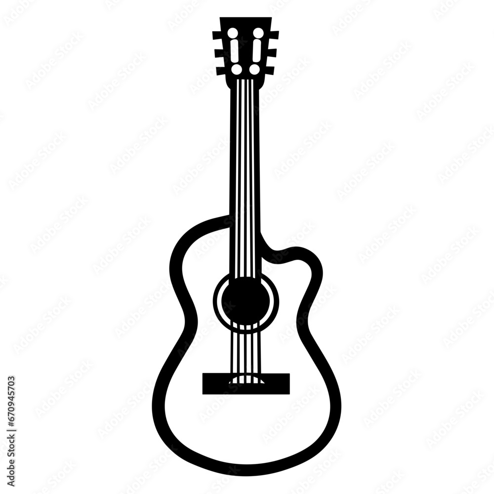 Vector Illustration of Guitar with Outline Style