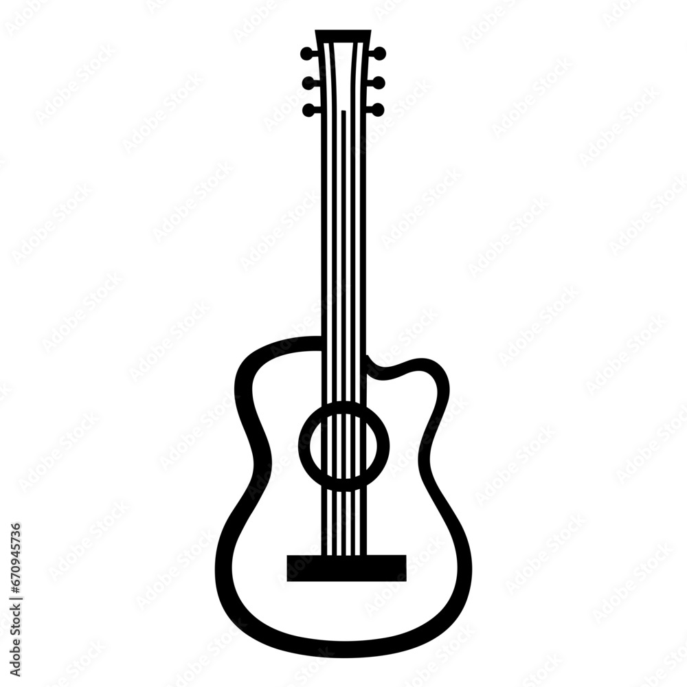 Vector Illustration of Guitar with Outline Style