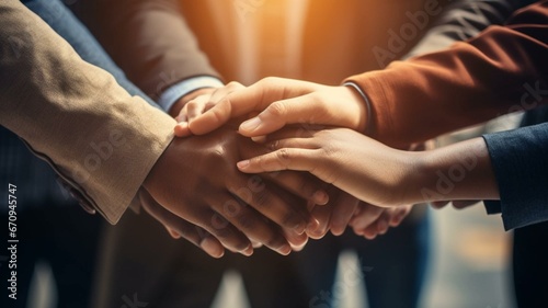 close up of business people holding hands
