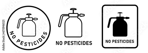 No pesticides pest spray harmful chemicals sprayer fungicide herbicide emblem label sticker black white