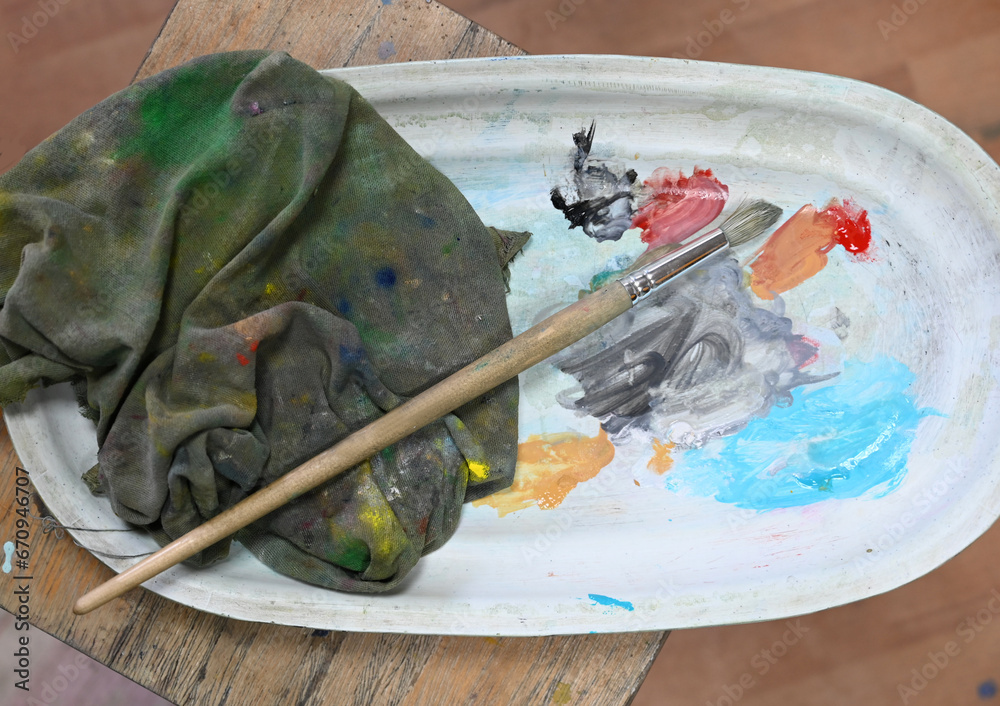 Brush strokes on a palette
