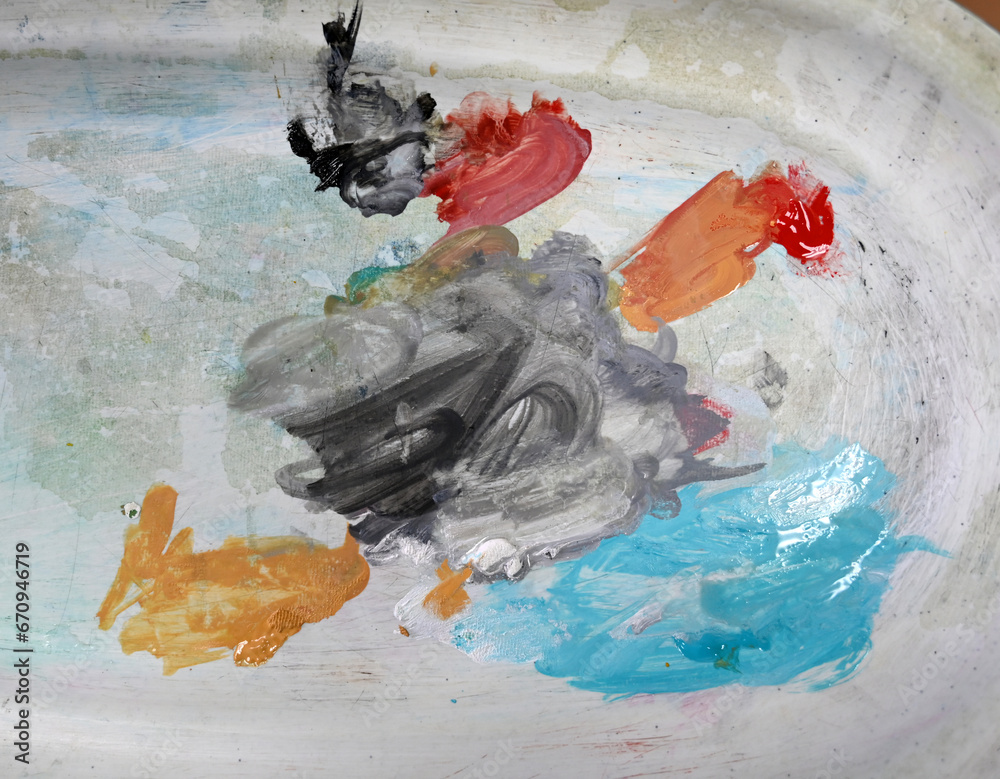 Brush strokes on a palette