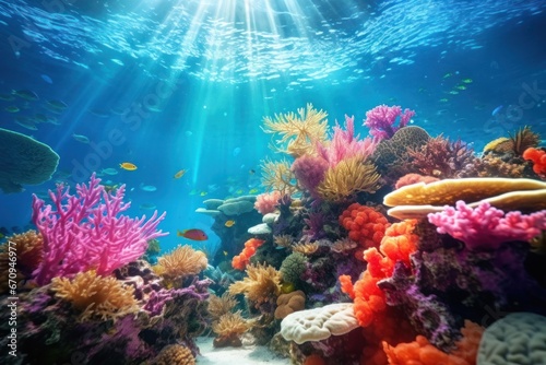 Vibrant underwater coral reef. Colorful coral formations in a thriving underwater ecosystem
