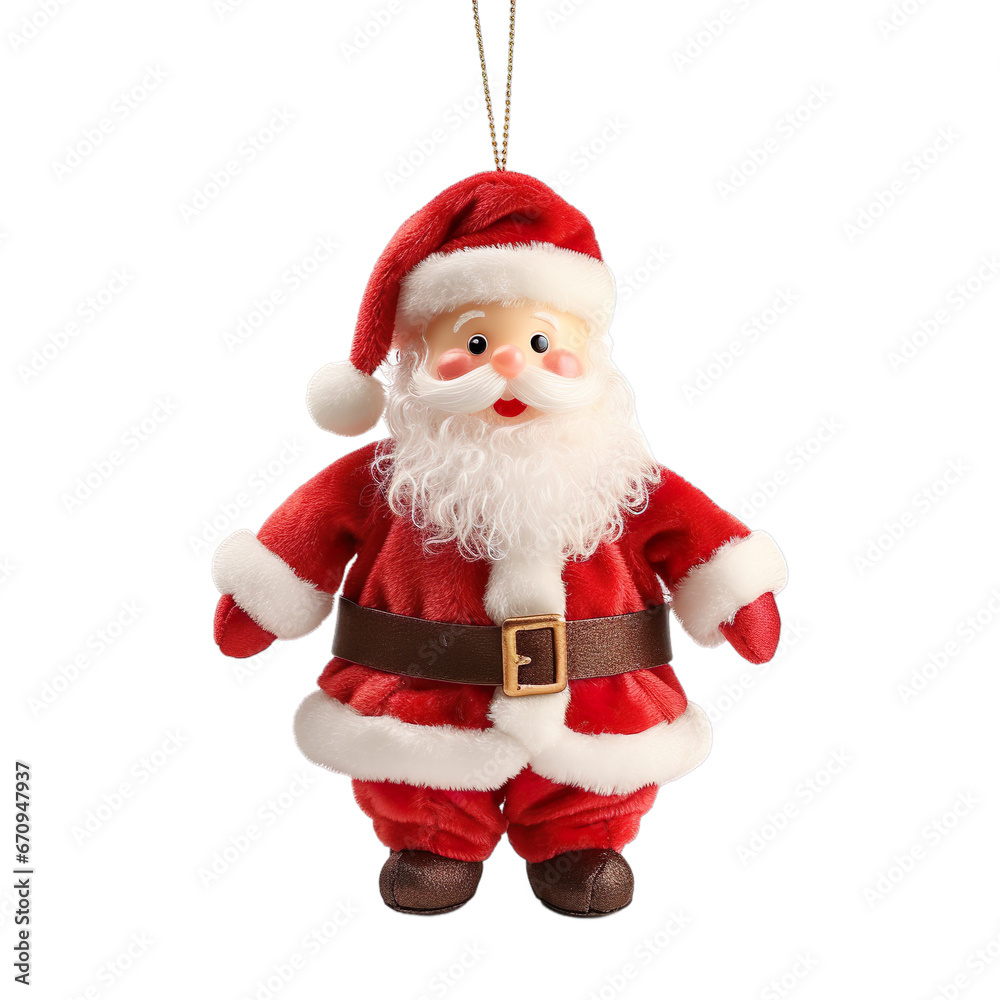 Decorative Hanging Santa Claus soft toy isolated on transparent background.