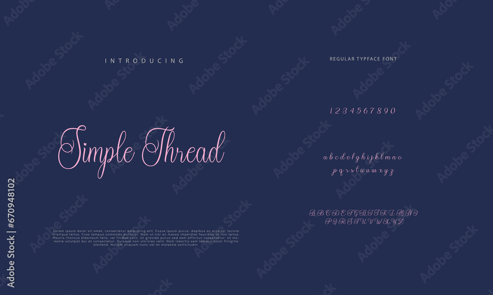 Fototapeta premium Abstract Calligraphy font alphabet. Minimal modern urban fonts for logo, brand etc. Typography typeface uppercase lowercase and number. vector illustration 