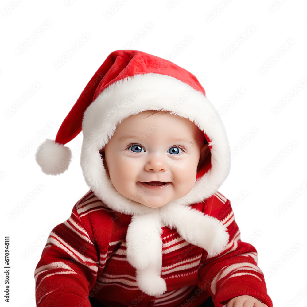 Cute Santa baby with beautiful blue eyes isolated on transparent background. Cute Santa baby with beautiful blue eyes isolated on transparent background.