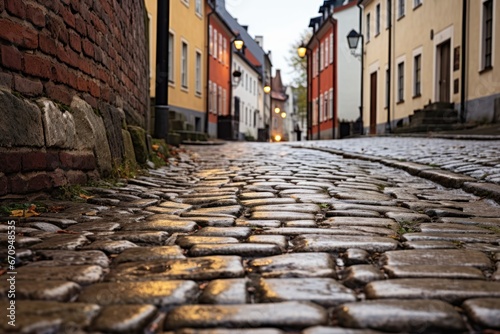 Cobbled Stone Street. An ancient cobbled stone street with a textured surface.