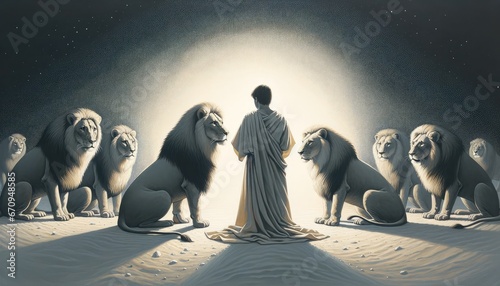 Daniel in the lion's den. Digital illustration. photo