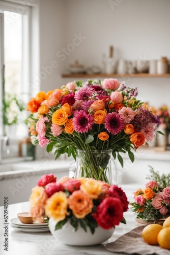 Wallpaper Mural Beautiful bouquet of flowers in vase on table in kitchen. Torontodigital.ca