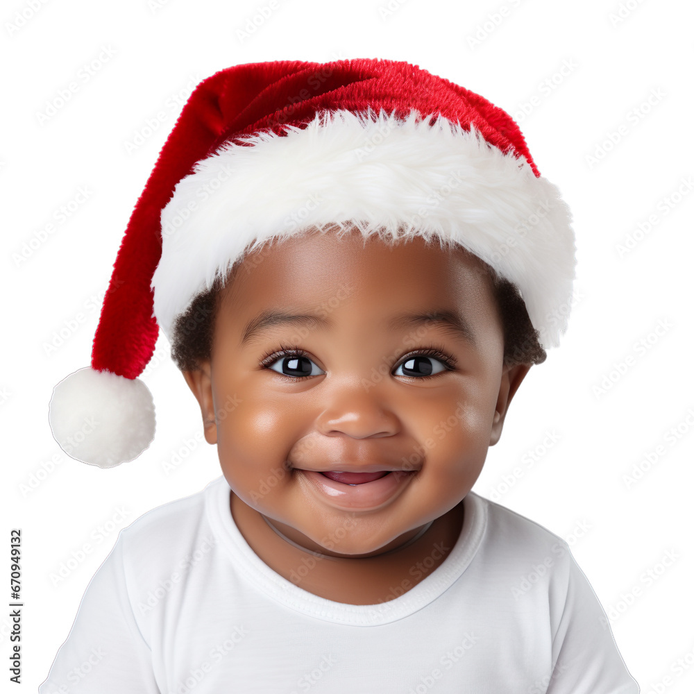 Cute santa African baby with beautiful eyes isolated on transparent background. Cute santa African baby with beautiful eyes isolated on transparent background.