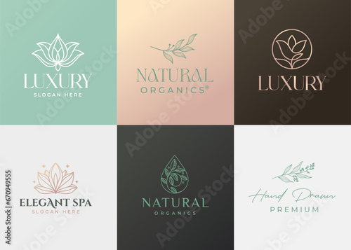 Set of natural and organic logo in modern design. Natural logo for branding, corporate identity, packaging and business card. 