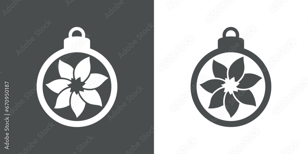Tiempo de Navidad. Logo con silueta de bola de navidad con flor de pascua para su uso en invitaciones y felicitaciones Tiempo de Navidad. Logo con silueta de bola de navidad con flor de pascua para su uso en invitaciones y felicitaciones