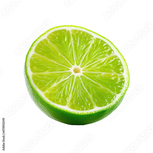 Natural fresh lime. Cut green llama on isolated background. Ingredient for a cocktail. AI