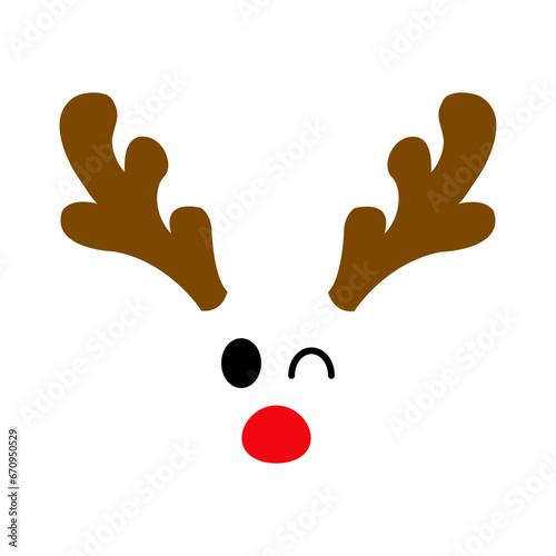 Tiempo de Navidad. Logo aislado con silueta de reno Rudolph con hocico color rojo, astas y guiñando un ojo para su uso en invitaciones y felicitaciones