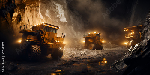 Industry mining truck in a coal mine A vast openpit coal mine massive mining trucks and excavators in action capturing the scale and magnitude Ai Generative photo