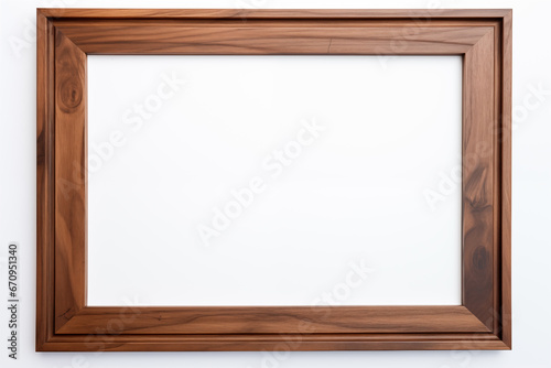 A wooden picture frame on a white background