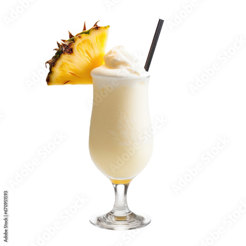 Pina colada drink cocktail glass on isolated background. Summer mood. Element for beach bar menu. AI