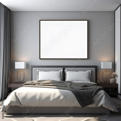 White canvas  empty frame mock-up in a contemporary room with beautiful interior design