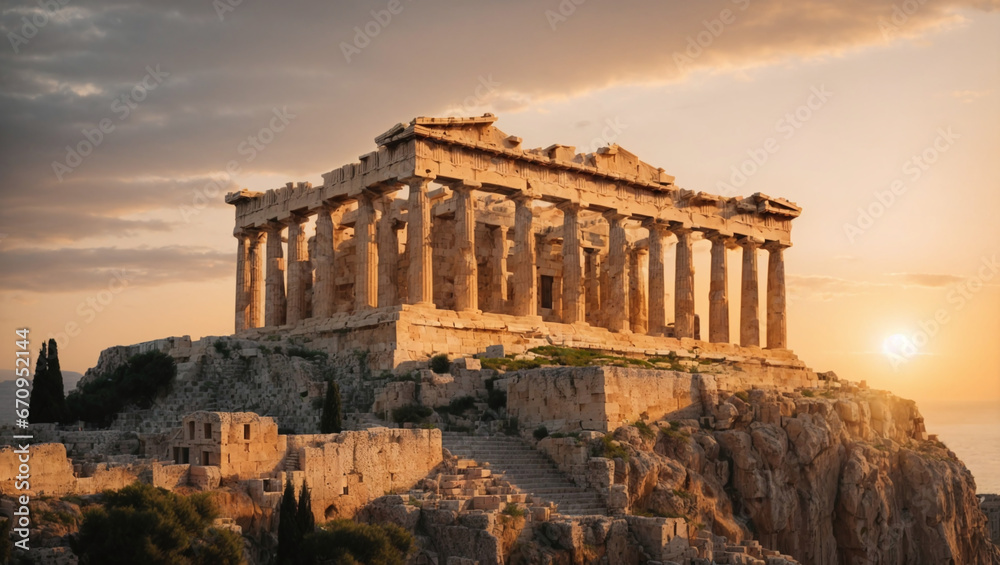 The Acropolis against a Mediterranean sunset.