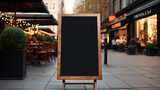 empty black board near a coffee shop