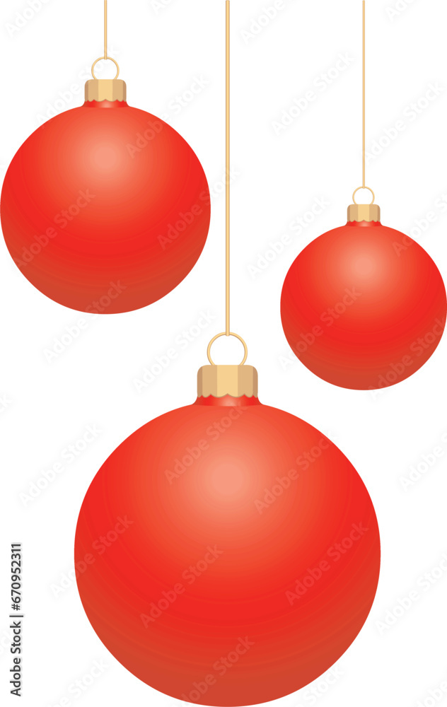 3 boules de Noël rouges avec suspensions en or