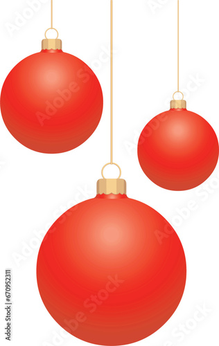 3 boules de Noël rouges avec suspensions en or