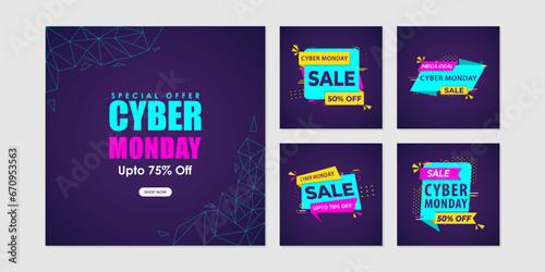 Vector illustration of Cyber Monday Sale social media feed set template