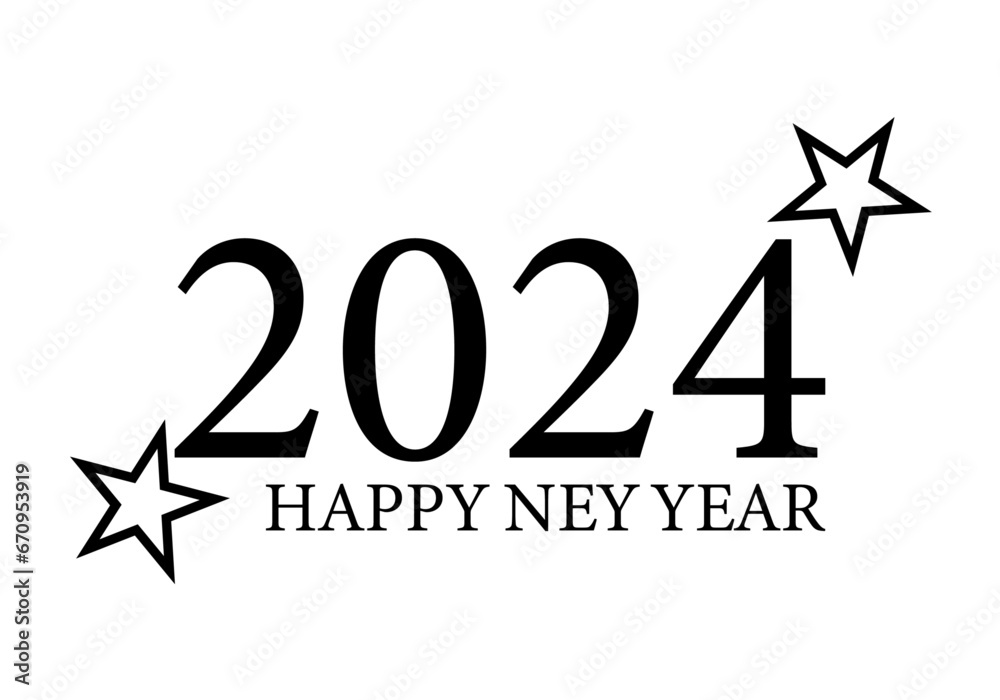 Feliz año nuevo 2024 en texto negro. - obrazy, fototapety, plakaty 