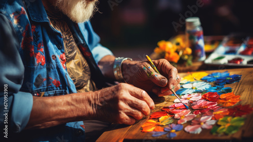 artist painting on wood