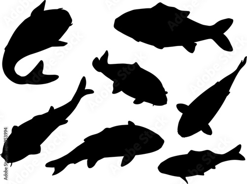 泳ぐ魚　シルエットイラストセット