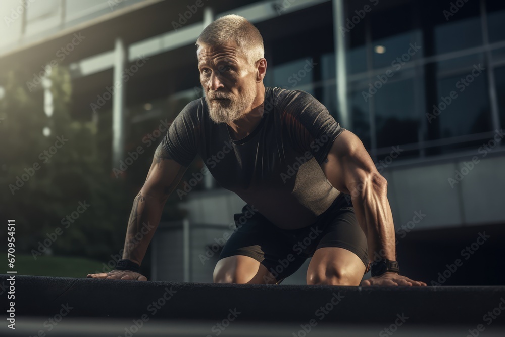 Fototapeta premium portrait of muscular sport person exercising at gym