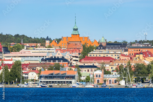 City centre and waterfront of Östersund in Sweden on a summer day