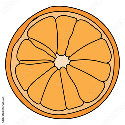 Orange slice, cutaway view. Design element of postcards, banners, sticker