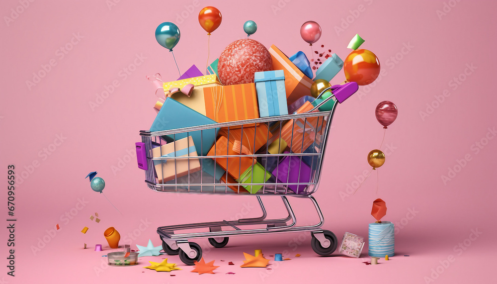 Fototapeta premium Background of a shopping cart full of gifts 