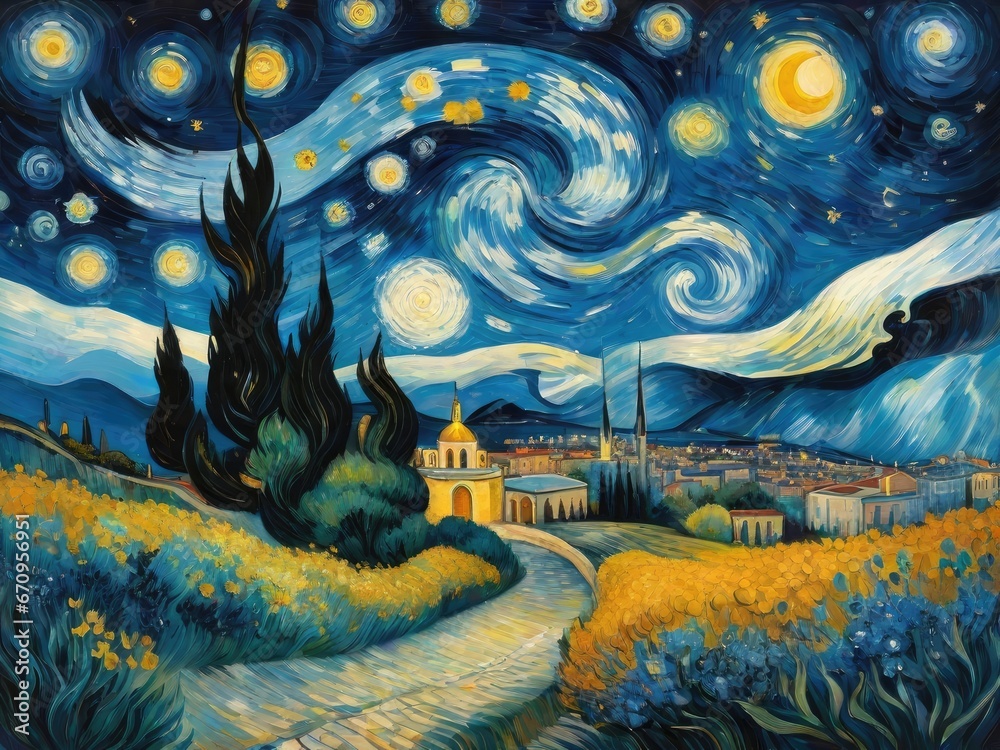 Obraz premium landscape with moon and stars