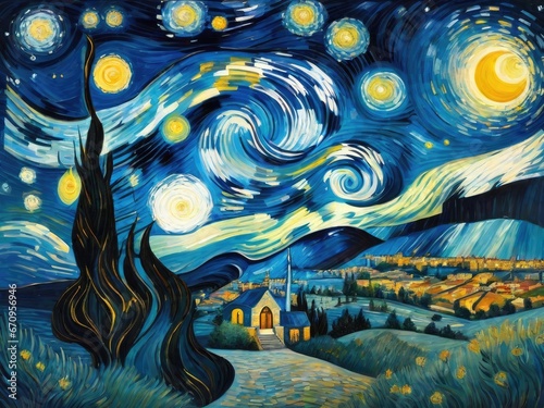 landscape with moon and stars