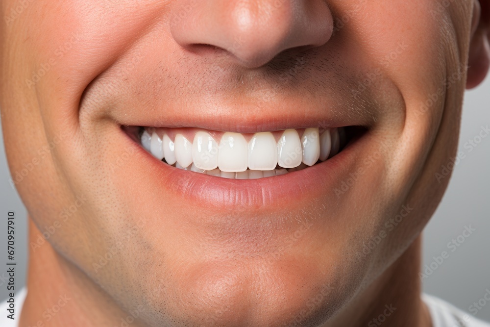 Flawless Smile. Close-Up of Middle-Aged Mans Immaculate Teeth Post Dental Treatment Flawless Smile. Close-Up of Middle-Aged Mans Immaculate Teeth Post Dental Treatment