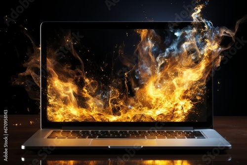 Inferno Engulfs Laptop Screen - Astonishing Visual of Destructive Flames Spreading Rapidly