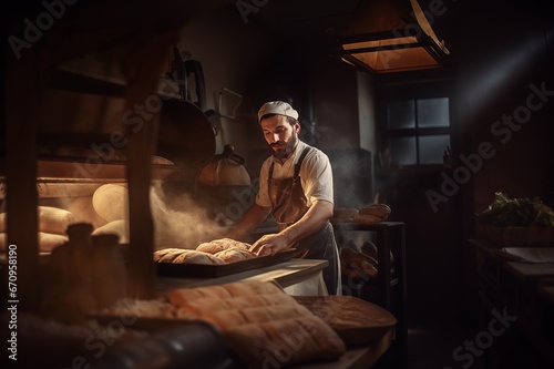 Bearded baker working in bakery