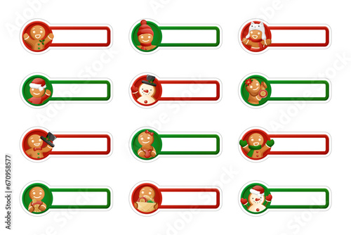 Cute Christmas Stickers Set With Gingerbread Characters And Name Label