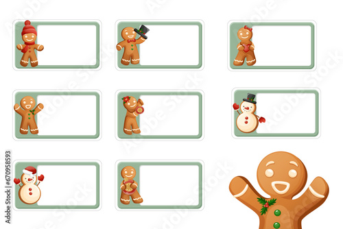 Christmas Party Labels Set With Festive Gingerbread Ctaracters And Name Tag